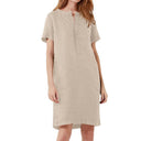 Chic Linen Dress with Button Placket and Pockets