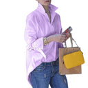 Chic Women's Overshirt Blouse with High Collar and Trendy Ties