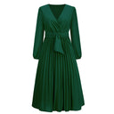 Chic Women's Wrap Dress with Pleats and Waist Belt