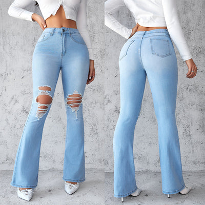 Trendy Women's Flared Jeans with Ripped Accents