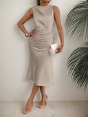Chic Midi Dress with Refined Gatherings for Women