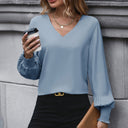 Chic V-Neck Blouse with Ruffle Accents