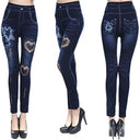 Floral Print High-Waisted Denim Leggings for Women