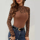 Chic Long Sleeve Patterned Bodysuit with High Collar