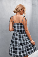 Women's Checkered Midi Skirt with Adjustable Straps