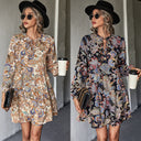 Paisley Print Women's Shirt Dress with Elastic Waist
