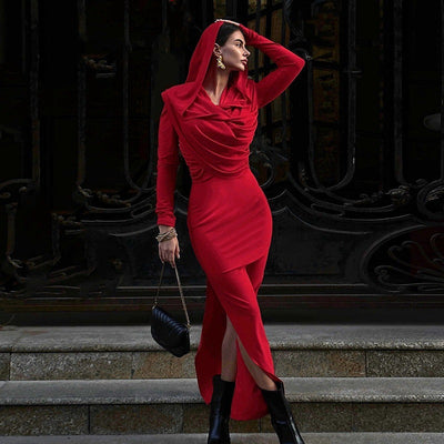 Chic Hooded Evening Dress for Women