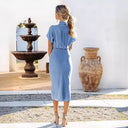 Chic Denim Shirt Dress with Wrap Belt & Dropped Shoulders