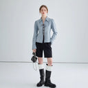 Women's Denim Blouse with Unique Lacing Detail