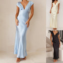 Chic Satin Maxi Dress with Deep V-Neck for Women