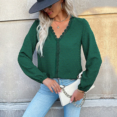Chic Blouse with Lace Accents and Unique Design