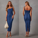 Chic Denim Midi Dress with Spaghetti Straps