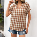 Stylish Women's Checked Blouse with Modern V-Neck