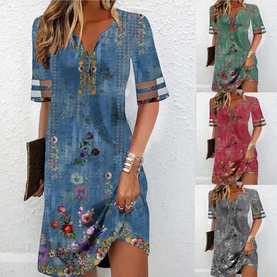 Floral V-Neck Short Dress for Women