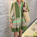 Chic Women's Long Sleeve Shirt Dress with Ruffle Hem