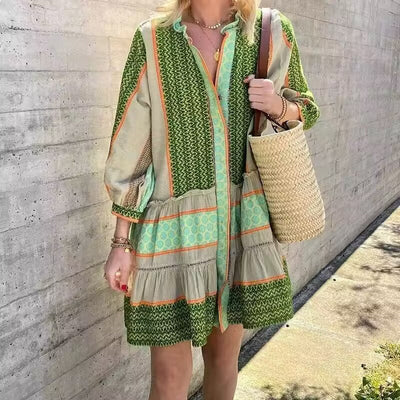 Chic Women's Long Sleeve Shirt Dress with Ruffle Hem