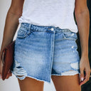 Trendy Women's Destroyed Denim Shorts with High Slits