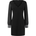 Chic V-Neck Mini Dress with Sheer Sleeves and Gemstone Details