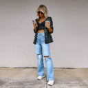 Chic High-Waist Wide-Leg Jeans with Trendy Rips