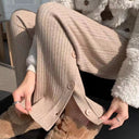 Chic Knit Trousers with Decorative Button Accents