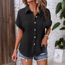 Textured Fabric Women's Short Sleeve Blouse