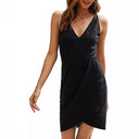 Chic Women's V-Neck Short Wrap Dress with Asymmetrical Hem