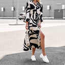 Trendy Wave Pattern Women's Shirt Dress with Waist Belt