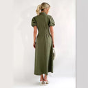 Chic Knee-Length Shirt Dress with Puff Sleeves