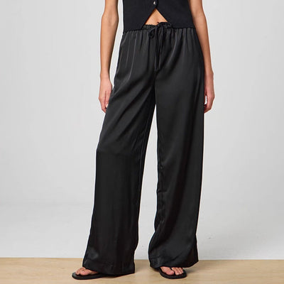 Chic High-Waisted Satin Trousers with Tie Belt