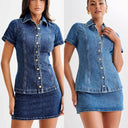 Women's Figure-Flattering Denim Dress with Pleat Accents