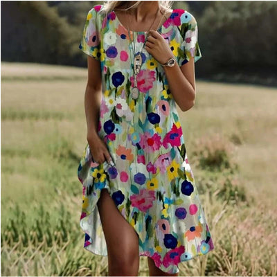 Floral Print Women's Dress with Side Slit
