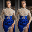 Chic Evening Dress with Lace Appliqués & High Slit
