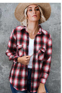 Striped Flannel Shirt with Dual Pockets for Women