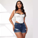 Trendy High-Waisted Denim Shorts with Distressed Style