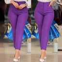 High-Waisted Slim Fit Women's Pants with Decorative Stitching