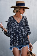 Chic Women's Blouse with Statement Sleeves and Polka Dot Design