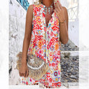 Floral Print Beach Dress with Fringe Accents