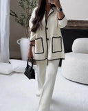 Chic Knit Blazer Set with Contrasting Accents