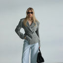 Chic Women's Blazer with Asymmetrical Bow and Deep Neckline