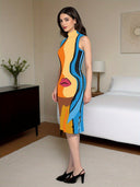 Chic Midi Dress with Contemporary Print for Women