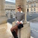 Chic Women's Checkered Blouse Jacket with Shawl Collar