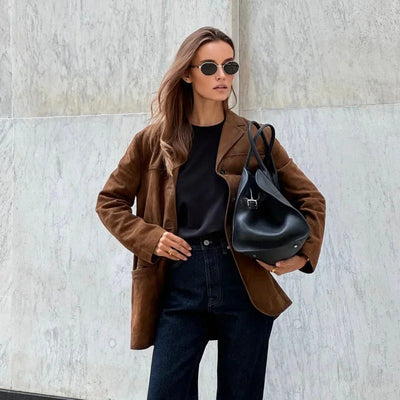Chic Suede Women's Blazer with Handy Pockets