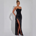 Chic Evening Dress with Glittering Bodice and High Slit