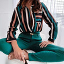 Chic Striped Blouse with Contrast Pockets