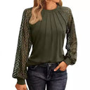Chic Women's Top with Lace Sleeves and Gathered Accents