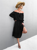 Women's Off-Shoulder Ruffled Dress with Waist Belt