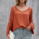 Chic Women's Blouse with Lace Sleeves & V-Neck Design