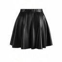 Chic Flared Hem Faux Leather Skirt for Women