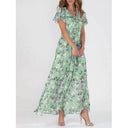 Floral Chiffon Women's Maxi Dress with Sheer Sleeves