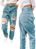 Chic High-Waisted Ripped Jeans with Fringe Accents